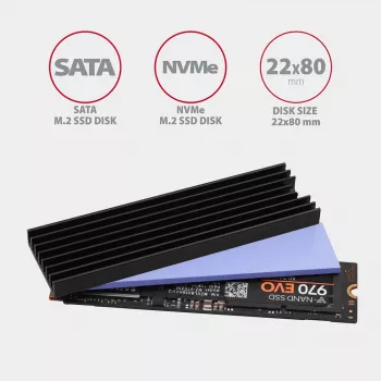Axagon CLR-M2L6 Passive aluminum heatsink for all M.2 SSDs, size 2280, high 6 mm