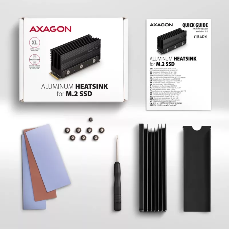 Axagon CLR-M2XL passiivne alumiiniumradiaator ühe- ja kahepoolsetele M.2 SSD-ketastele, suurus 2280, kõrgus 36 mm