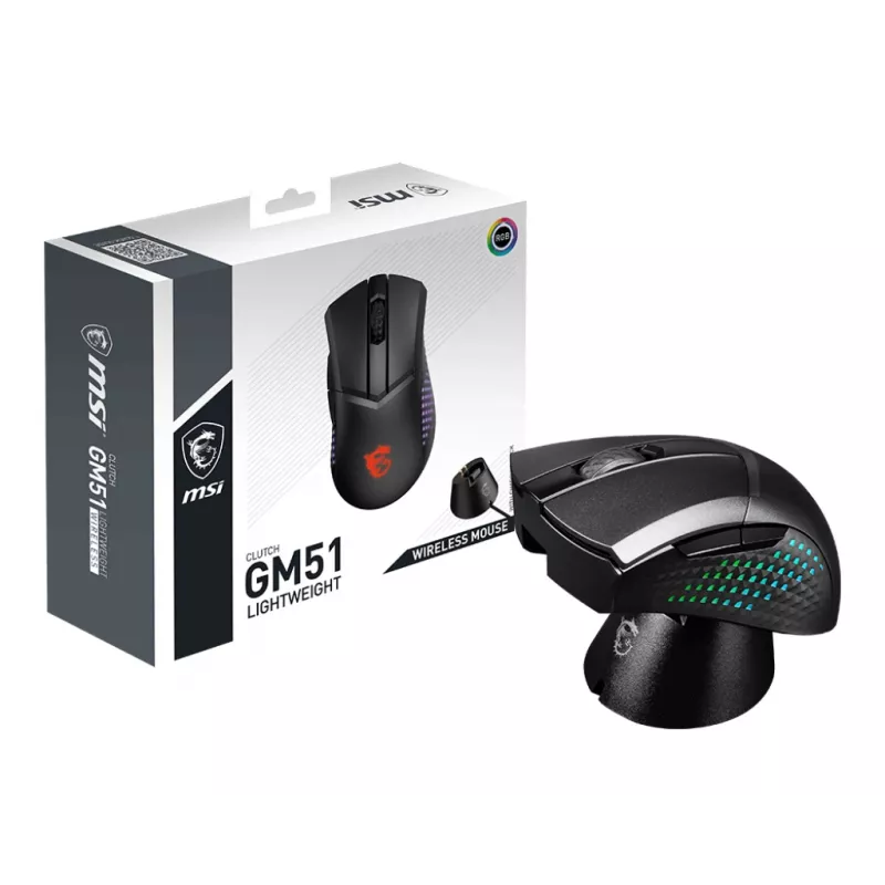 MSI CLUTCH GM51 LIGHTWEIGHT WIRELESS hiir Mängimine Paremakäeline RF Wireless + Bluetooth + USB Type-C Optiline 26000 DPI