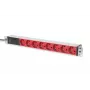 DIGITUS 1U alumiiniumist PDU, rack-paigaldatav 10A pistik, 250VAC 50/60Hz, 8x PUNANE CEE 7/7 pistikupesa eelkaitsega, IEC C14 pistik