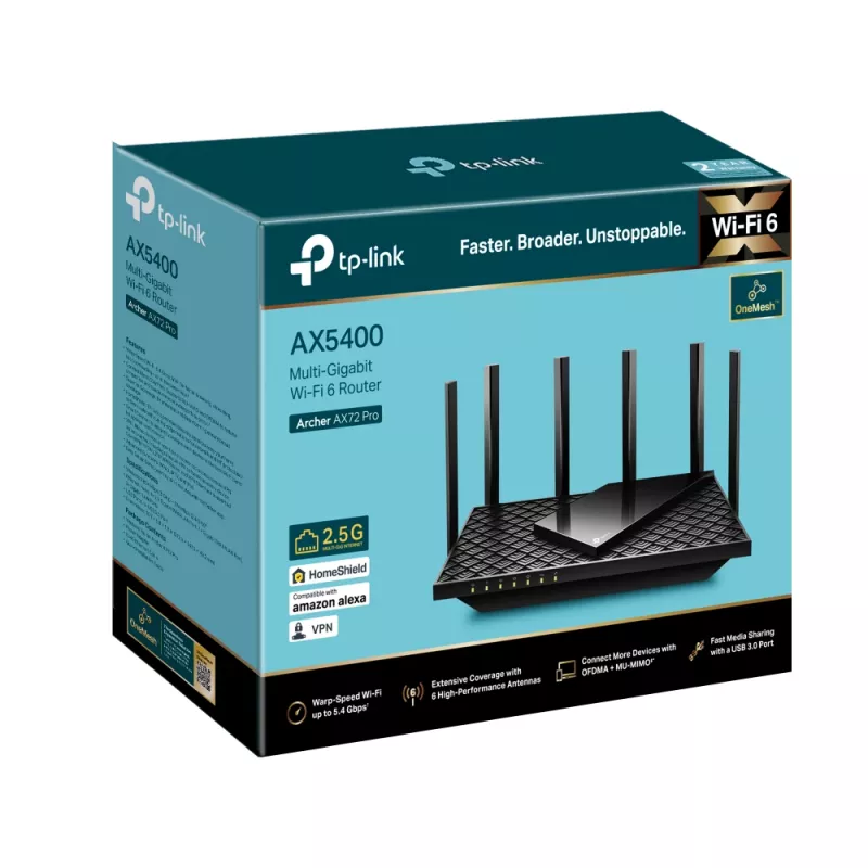 TP-Link Archer AX5400 Multi-Gigabit WiFi 6 ruuter, Wi-Fi 6 (802.11ax), kaheribaline (2,4 GHz / 5 GHz), Ethernet LAN, must, laua-/postiruuter