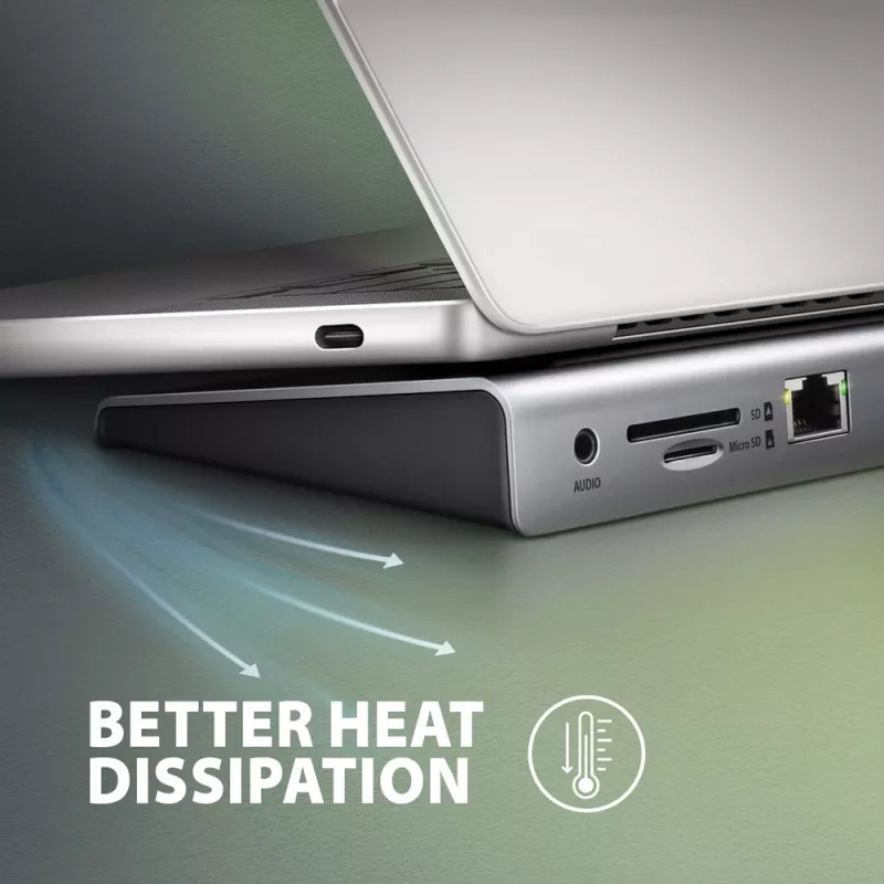 Dokkimisjaam Axagon HMC-4KX3 USB-C 5Gbps jaotur, 3x USB-A, 2x HDMI, DP, RJ-45, SD/microSD, heli, PD 100W, kaabel 40cm
