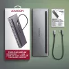 Dokkimisjaam Axagon HMC-4KX3 USB-C 5Gbps jaotur, 3x USB-A, 2x HDMI, DP, RJ-45, SD/microSD, heli, PD 100W, kaabel 40cm