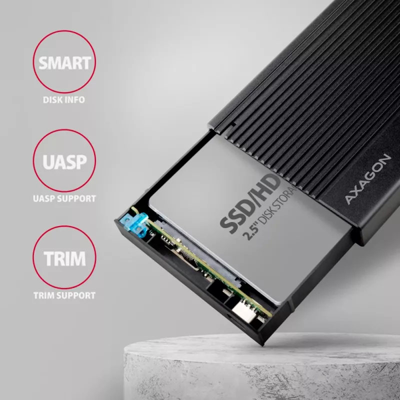 Kõvaketta/SSD korpus Axagon EE25-GTR USB-C 3.2 Gen 2 Must 2,5 tolli