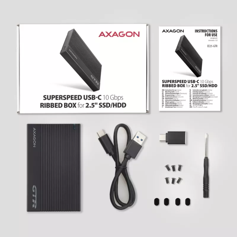 Kõvaketta/SSD korpus Axagon EE25-GTR USB-C 3.2 Gen 2 Must 2,5 tolli