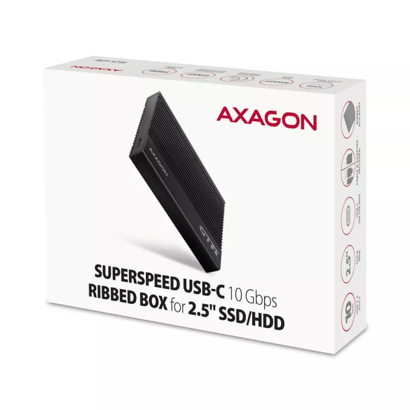 Kõvaketta/SSD korpus Axagon EE25-GTR USB-C 3.2 Gen 2 Must 2,5 tolli