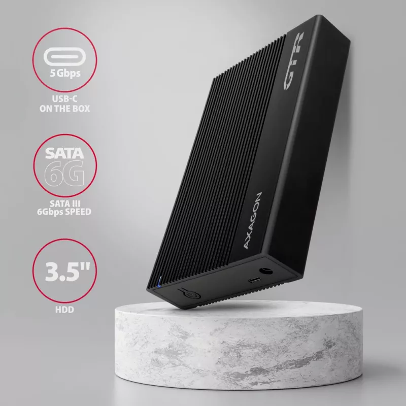 Axagon EE35-GTR USB-C 5Gbps - SATA 6G, 3.5 RIBBED box MUST - USB Typ C HDD korpus 3.5 tolli