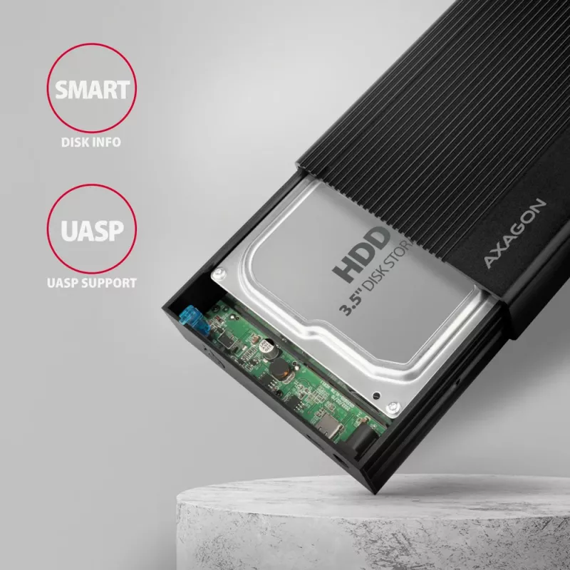 Axagon EE35-GTR USB-C 5Gbps - SATA 6G, 3.5 RIBBED box MUST - USB Typ C HDD korpus 3.5 tolli