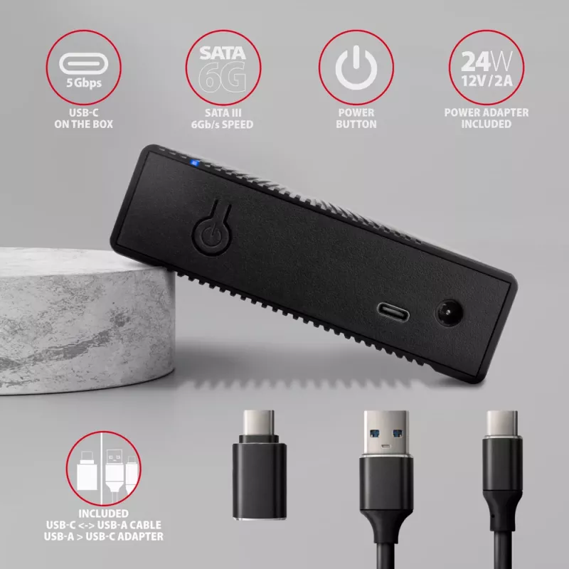 Axagon EE35-GTR USB-C 5Gbps - SATA 6G, 3.5 RIBBED box MUST - USB Typ C HDD korpus 3.5 tolli