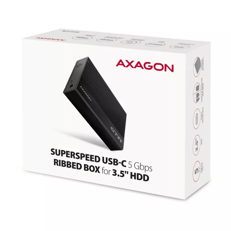 Axagon EE35-GTR USB-C 5Gbps - SATA 6G, 3.5 RIBBED box MUST - USB Typ C HDD korpus 3.5 tolli