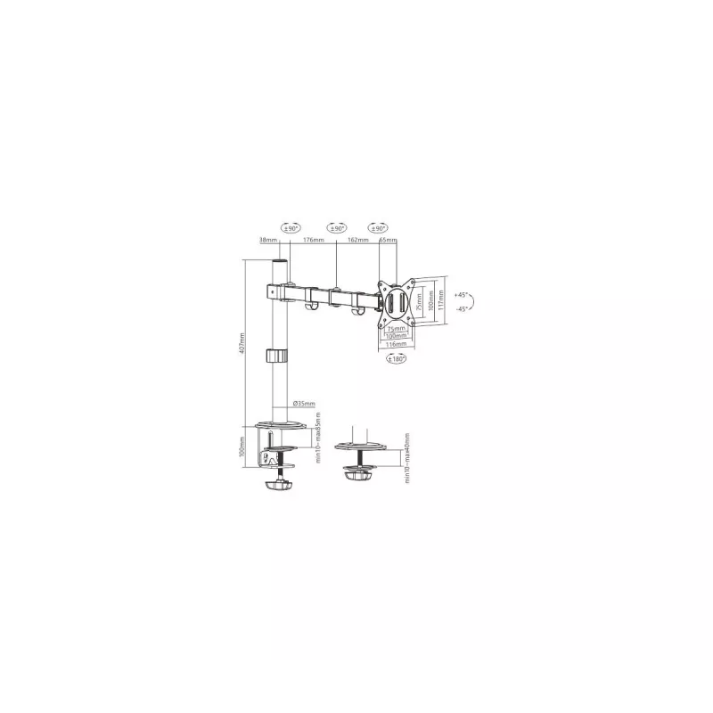Monitorikinnitusklamber GEMBIRD MA-D1-01 17–32-tollistele ekraanidele, VESA 75×75–100×100, kuni 9 kg, must