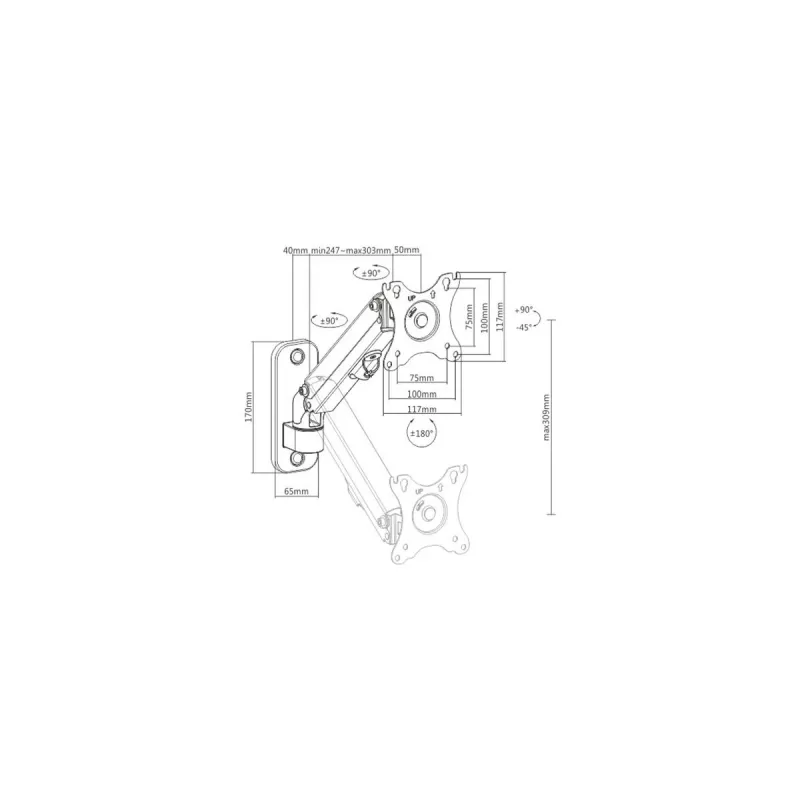 Seinale kinnitatav monitori kinnitus Gembird MA-WA1-01 17–27-tollistele ekraanidele, VESA 75x75 / 100x100, max koormus 7 kg, must