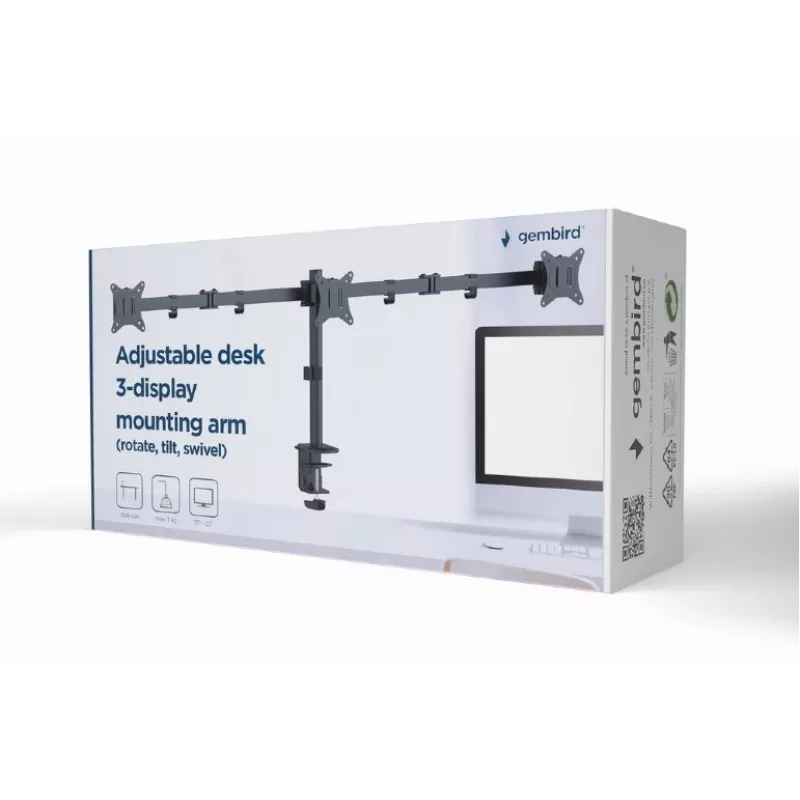 Gembird MA-D3-01 reguleeritav lauakinnitus 3 monitorile, 17–27 tolli, kuni 7 kg