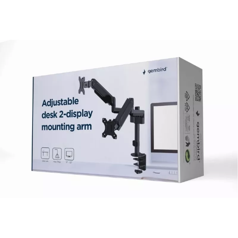 GEMBIRD reguleeritav lauale paigaldatav 2 monitori kinnitusvars, 17 inch-32 inch