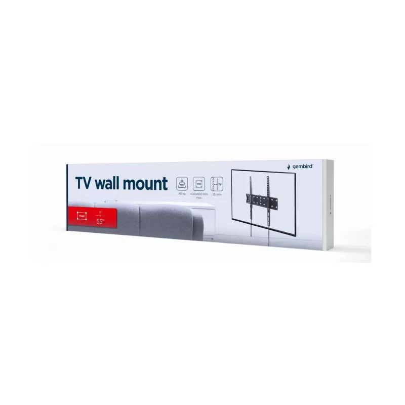 TV-kinnitus Gembird WM-55F-02 must, 32–55-tollistele ekraanidele, maksimaalne kandevõime 40 kg, VESA 200x200–400x400, õhuke 2,5 cm