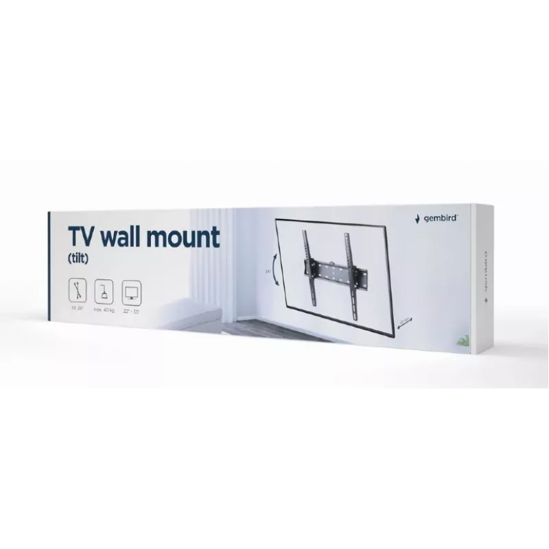TV kinnitus Gembird WM-55T-02 32–55 tolli ekraanidele, kalle -12° kuni 12°, VESA 200x200–400x400, 40 kg, must