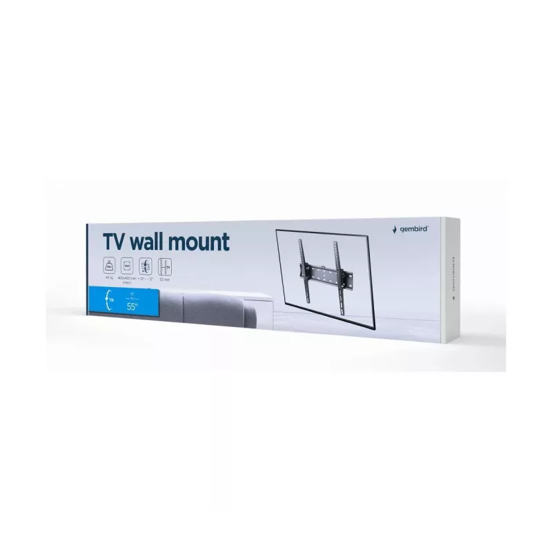 TV kinnitus Gembird WM-55T-02 32–55 tolli ekraanidele, kalle -12° kuni 12°, VESA 200x200–400x400, 40 kg, must