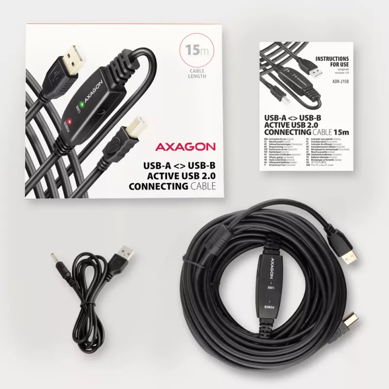 Axagon ADR-215B USB 2.0 A-M -> B-M aktiivne ühendus-/repiterkaabel 15 m