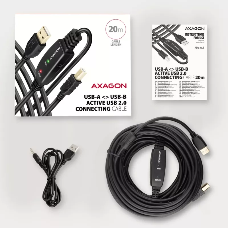 Axagon ADR-220B USB 2.0 A-M -> B-M aktiivne ühendus-/repiiiterkaabel 20 m