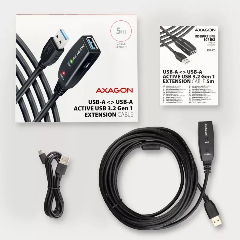 Axagon ADR-305 USB 3.2 Gen 1 A-M -> A-F aktiivne pikendus-/repiterkaabel 5 m