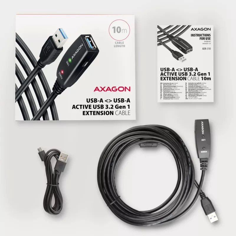 Axagon ADR-310 USB 3.2 Gen 1 A-M -> A-F aktiivne pikendus-/repiterkaabel 10 m