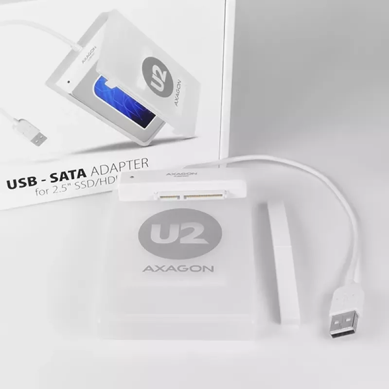 Axagon ADSA-1S USB 2.0 - 2,5-tolline HDD SATA, HDD/SSD korpus, 2,5 tolli, Serial ATA, Serial ATA II, Serial ATA III, 0,48 Gbit/s, USB-ühendus, Valge