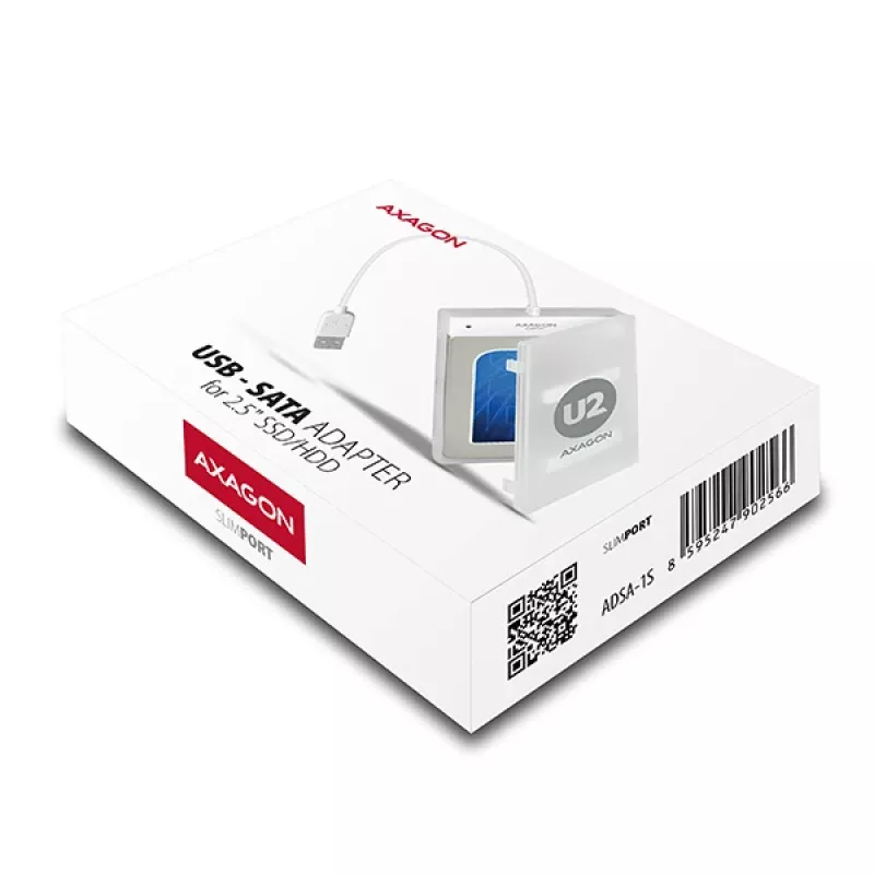 Axagon ADSA-1S USB 2.0 - 2,5-tolline HDD SATA, HDD/SSD korpus, 2,5 tolli, Serial ATA, Serial ATA II, Serial ATA III, 0,48 Gbit/s, USB-ühendus, Valge