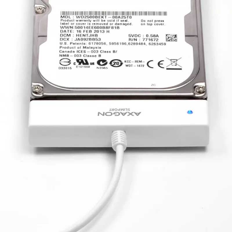 Axagon ADSA-1S USB 2.0 - 2,5-tolline HDD SATA, HDD/SSD korpus, 2,5 tolli, Serial ATA, Serial ATA II, Serial ATA III, 0,48 Gbit/s, USB-ühendus, Valge