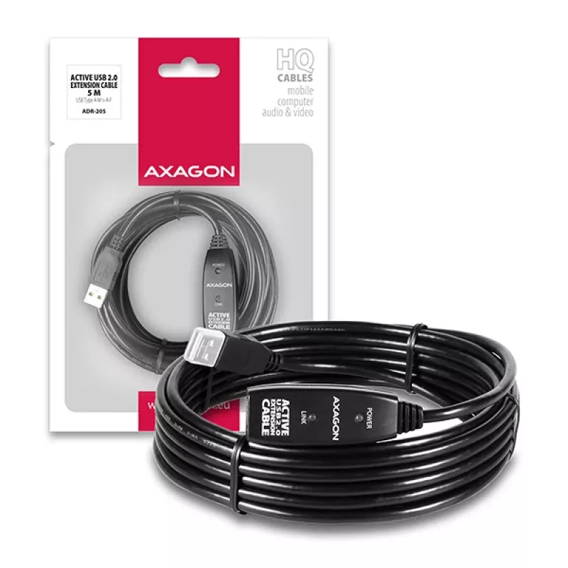 Axagon ADR-205 USB 2.0 A-M -> A-F aktiivne pikendus-/repiterkaabel 5 m