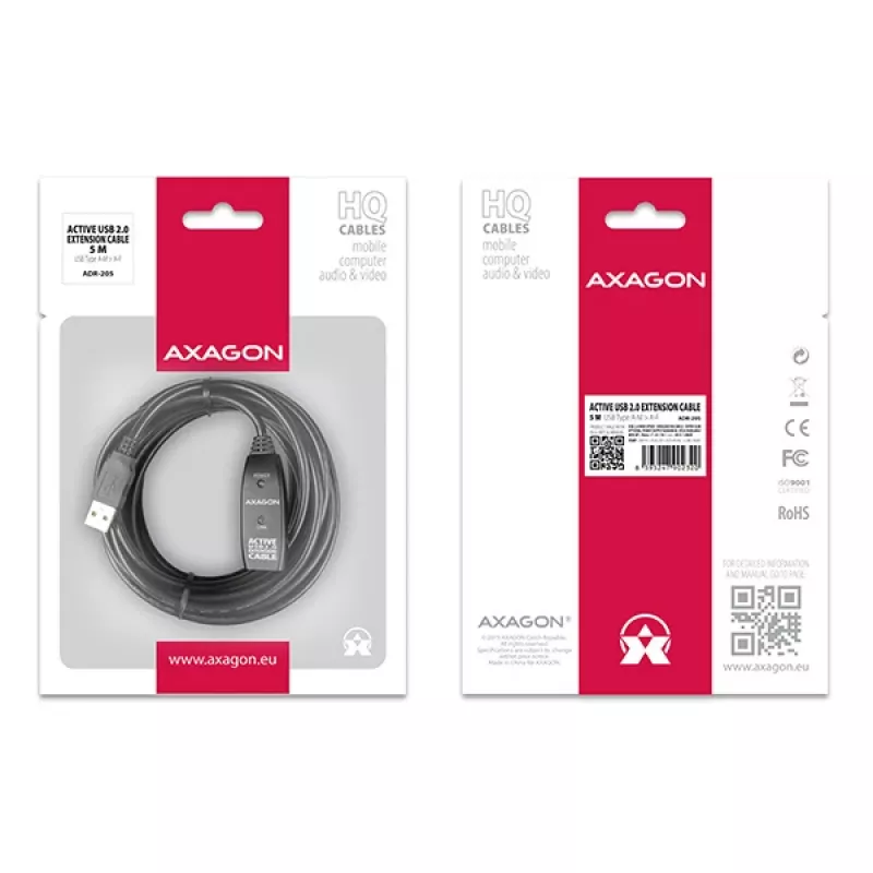 Axagon ADR-205 USB 2.0 A-M -> A-F aktiivne pikendus-/repiterkaabel 5 m