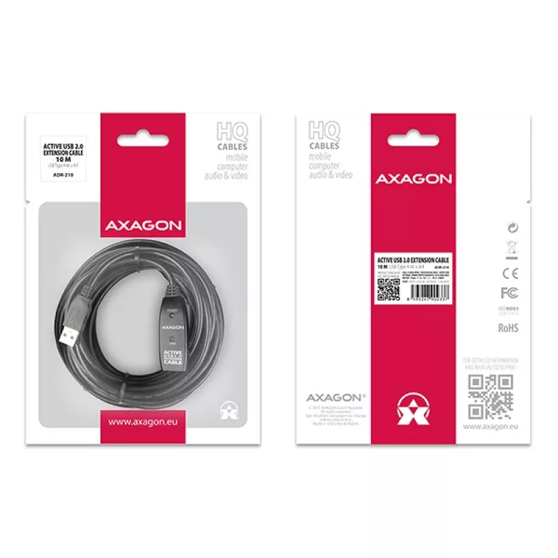 Axagon ADR-210 USB 2.0 A-M -> A-F aktiivne pikendus-/repiterkaabel 10 m