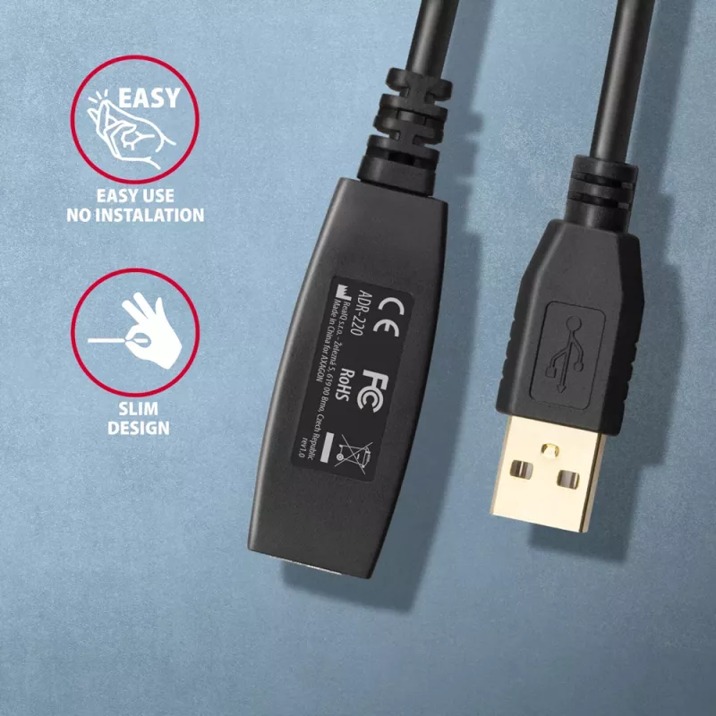 Axagon ADR-220 USB 2.0 A-M -> A-F aktiivne pikendus-/repiiiterkaabel 20 m