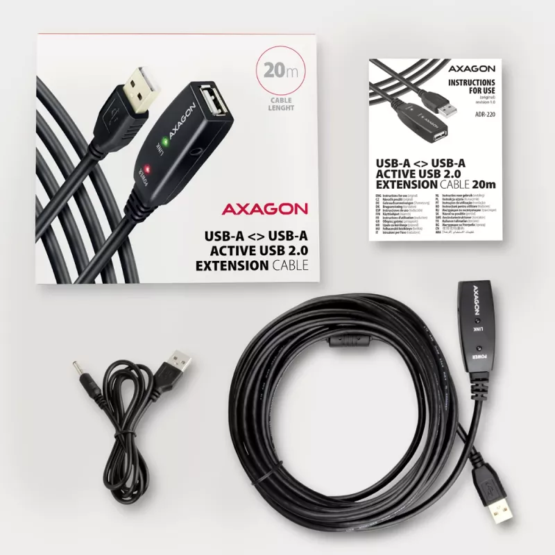 Axagon ADR-220 USB 2.0 A-M -> A-F aktiivne pikendus-/repiiiterkaabel 20 m