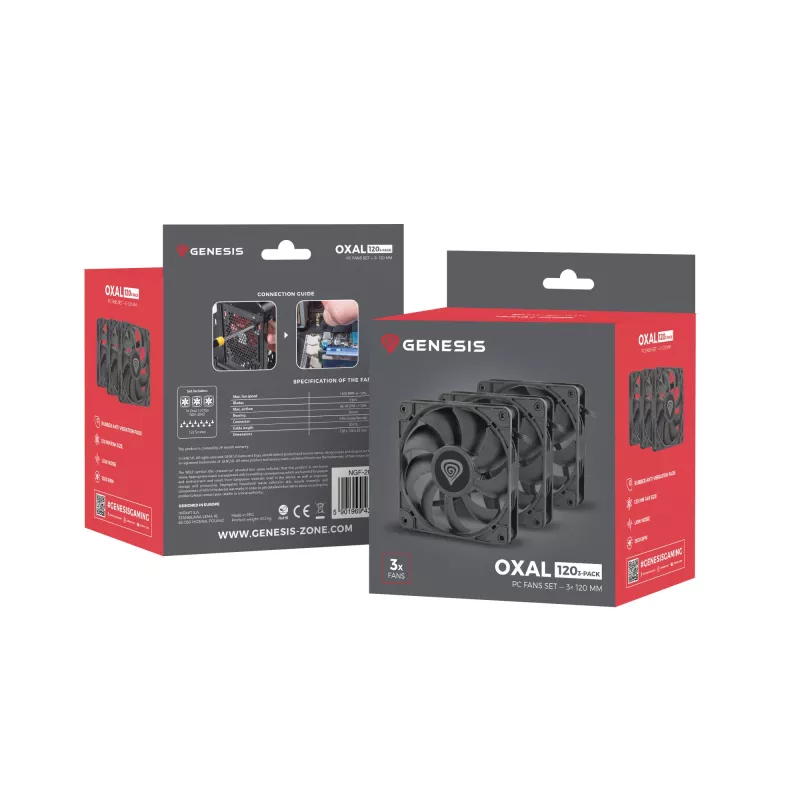 GENESIS Oxal 120 Computer case Fan 12 cm Must 3 tk