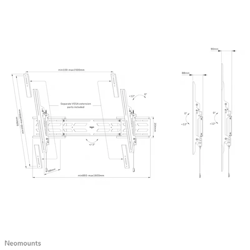 Neomounts WL35S-950BL19 Raskeveo seinakinnitus 55-115 tolli - kallutatav - lukustatav - horisontaal- ja vertikaalasend