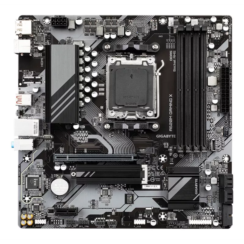 GIGABYTE A620M GAMING X emaplaat – toetab AMD Ryzen 8000 protsessoreid, 8+2+1 faasi digitaalne VRM, kuni 8000 MHz DDR5 (OC), 1x PCIe 4.0 M.2, GbE LAN, USB 3.2 Gen 2