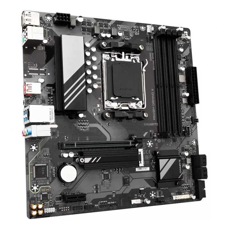 GIGABYTE A620M GAMING X emaplaat – toetab AMD Ryzen 8000 protsessoreid, 8+2+1 faasi digitaalne VRM, kuni 8000 MHz DDR5 (OC), 1x PCIe 4.0 M.2, GbE LAN, USB 3.2 Gen 2