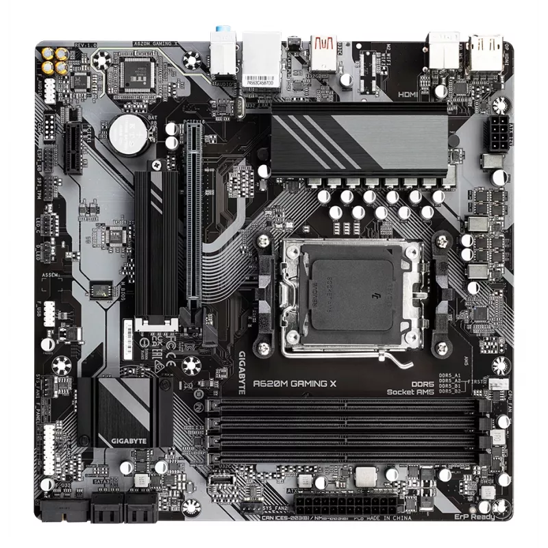 GIGABYTE A620M GAMING X emaplaat – toetab AMD Ryzen 8000 protsessoreid, 8+2+1 faasi digitaalne VRM, kuni 8000 MHz DDR5 (OC), 1x PCIe 4.0 M.2, GbE LAN, USB 3.2 Gen 2
