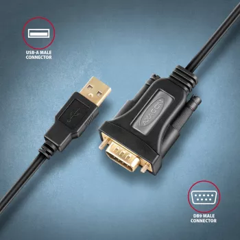 Axagon ADS-1PQN USB-A 2.0 - jada RS-232 DB9-M FTDI adapterkaabel