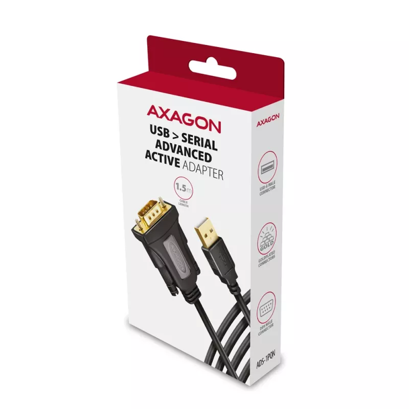 Axagon ADS-1PQN USB-A 2.0 - jada RS-232 DB9-M FTDI adapterkaabel