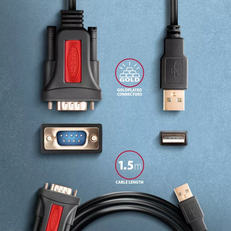 Axagon ADS-1PSN USB-A 2.0 - jada RS-232 DB9-M Prolific adapteri kaabel 1,5 m