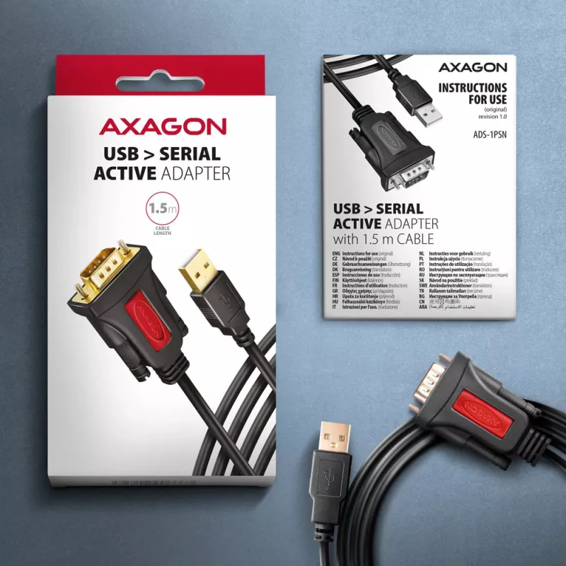 Axagon ADS-1PSN USB-A 2.0 - jada RS-232 DB9-M Prolific adapteri kaabel 1,5 m