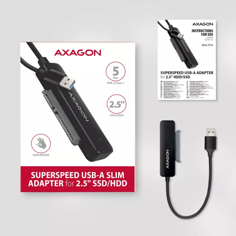 Axagon ADSA-FP2A liidesekaart USB 3.2 Gen 1 SATA isane must