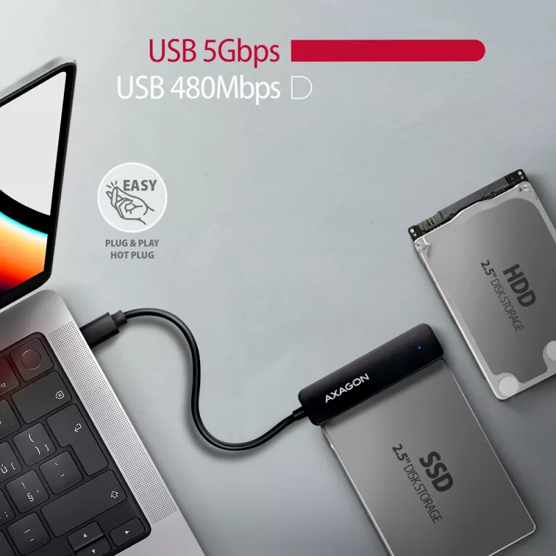 Axagon ADSA-FP2C USB-C 5Gbps - SATA 6G, 2.5 inch SSD/HDD SLIM adapter - Adapter - Digitaalsed/andmeliidese kaardid/adapterid