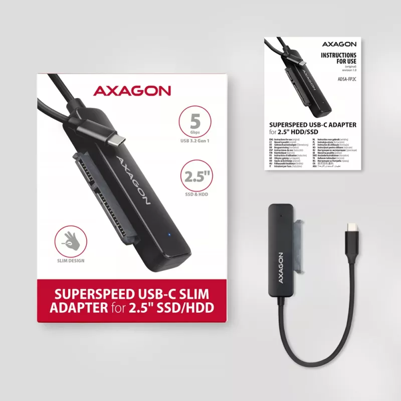 Axagon ADSA-FP2C USB-C 5Gbps - SATA 6G, 2.5 inch SSD/HDD SLIM adapter - Adapter - Digitaalsed/andmeliidese kaardid/adapterid