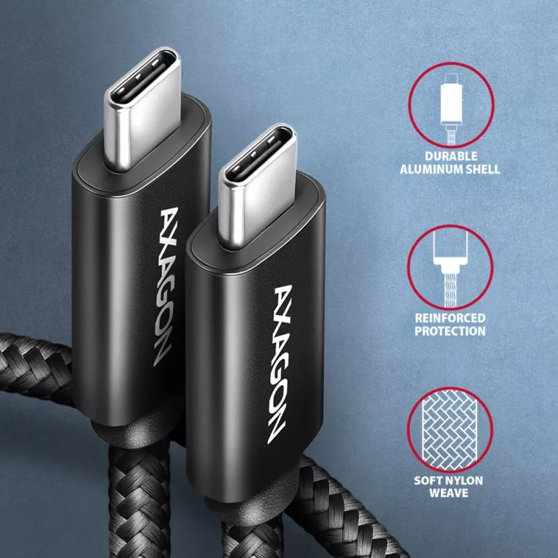 Axagon BUCM2-CM25AB Andme- ja laadimiskaabel USB 480Mbps 2.5 m. PD 240W, 5A. Must punutud