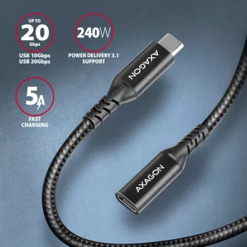 Axagon BUCM32-CF05AB SPEED+ USB-C USB 20Gbps pikenduskaabel 0,5 m