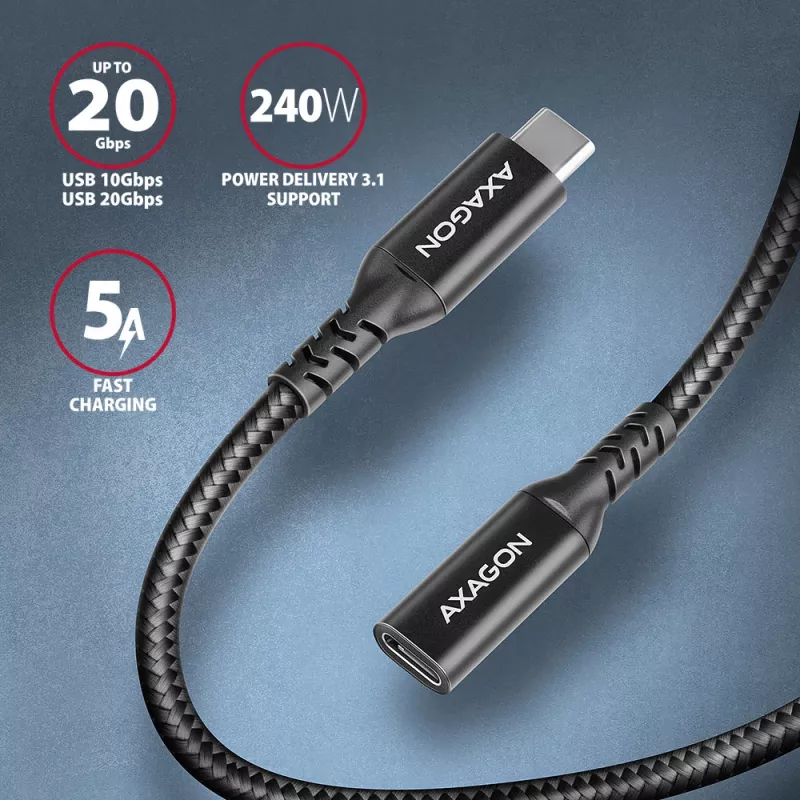 Axagon BUCM32-CF05AB SPEED+ USB-C USB 20Gbps pikenduskaabel 0,5 m