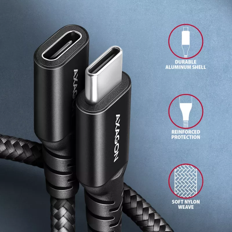 Axagon BUCM32-CF05AB SPEED+ USB-C USB 20Gbps pikenduskaabel 0,5 m