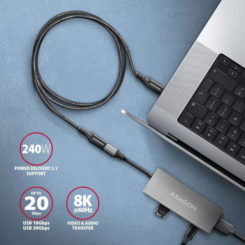 Axagon BUCM32-CF05AB SPEED+ USB-C USB 20Gbps pikenduskaabel 0,5 m